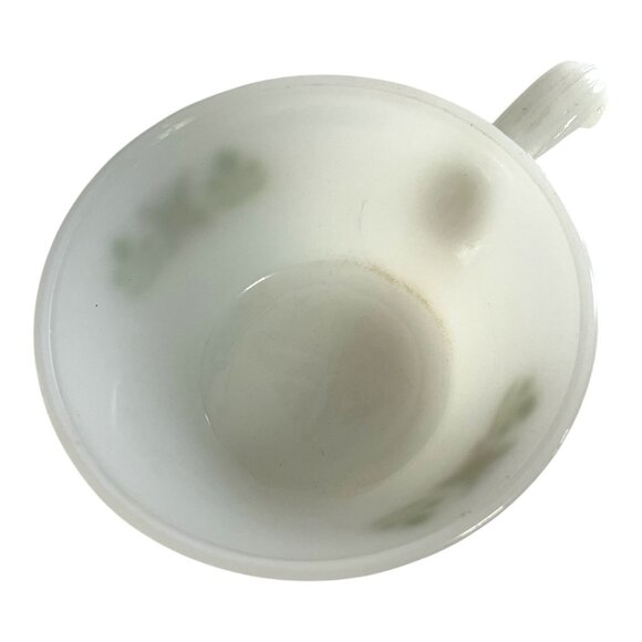 Vintage Fire-King Anchor Hocking Green Floral Handle Soup Bowl – Made in USA - Picture 3 of 5